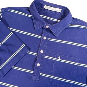 Criquet Organic Cotton Polo Shirt Men's L Navy White Stripe Classic Pique Golf